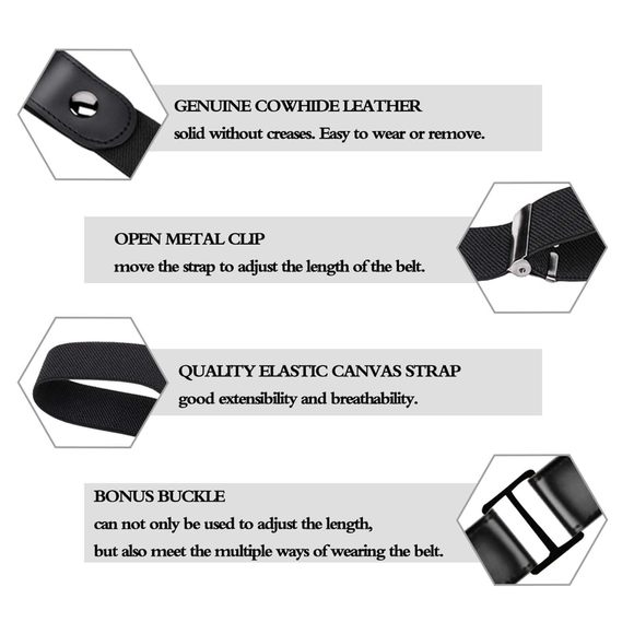 Buckle Free Black Stretch Belt, Plus Size Women No Buckle Belt, Black, Waist🥰 - Picture 5 of 5